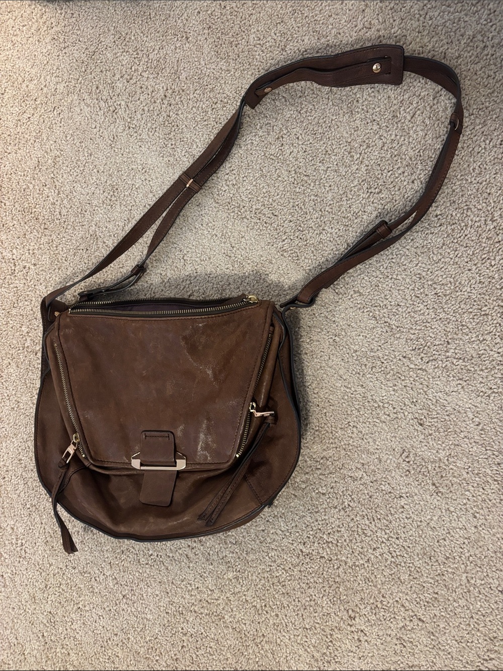 Kooba Brown Leather Crossbody Satchel with Gold Hardware